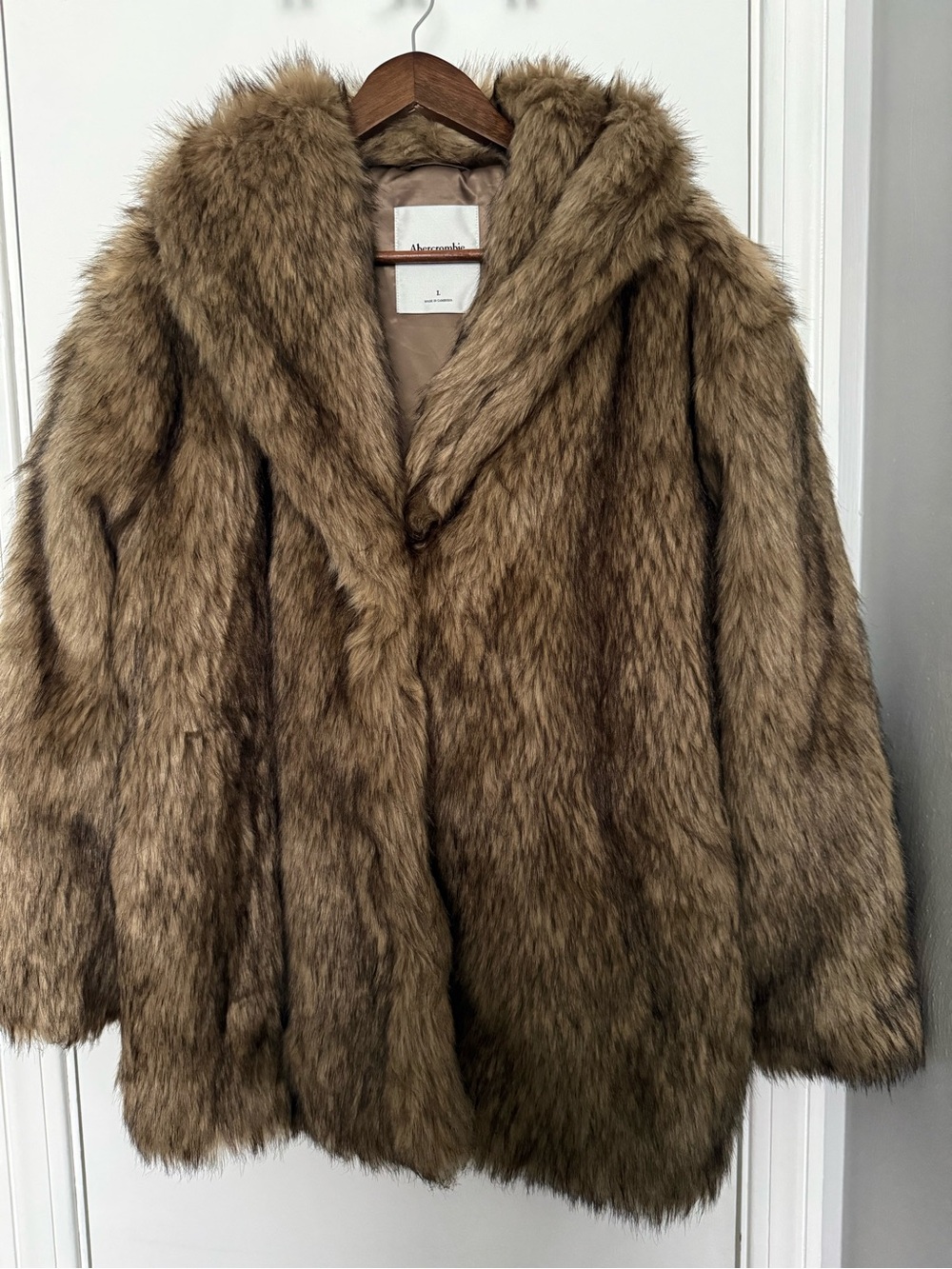 Abercrombie & Fitch Faux Fur Coat - Light Brown